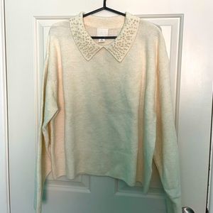 BNWOT Cream Beaded Collar Sweater